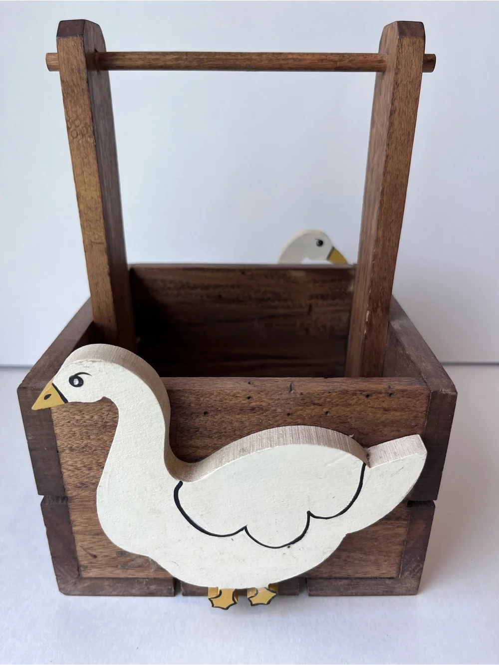 Vintage Mini Goose Wood Crate Basket 80’s Country Cottagecore